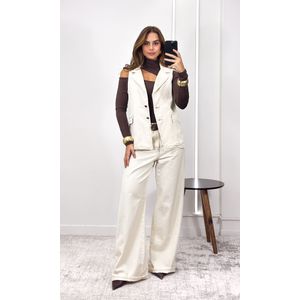 Colete Alongado Jeans - Bege Claro