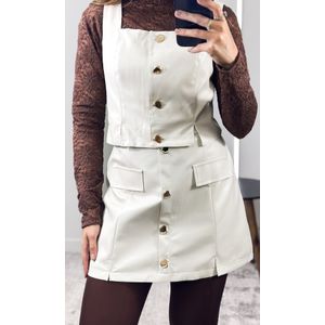 Conjunto Courino Saia e Blusa Botões - Bege Claro