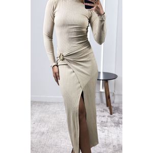 Vestido Canelado Fivela Orgânica - Bege