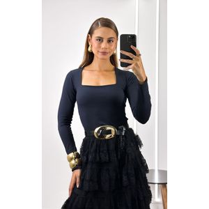 Saia Tule Bordado Em Camadas - Preto