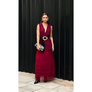 Maxi Colete Alfaiataria com Faixa - Marsala