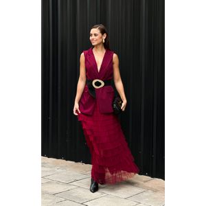 Maxi Colete Alfaiataria com Faixa - Marsala