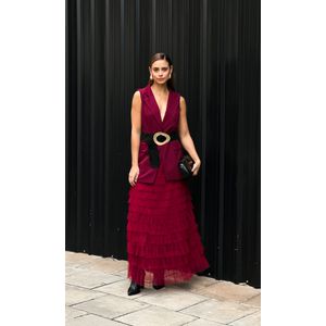 Maxi Colete Alfaiataria com Faixa - Marsala