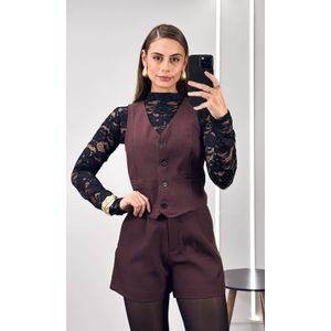 Conjunto Alfaiataria Colete e Short Mormo - Marrom