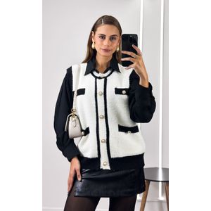 Colete Tricô com Pelinho - Branco/Preto