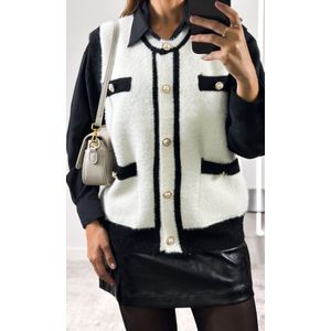 Colete Tricô com Pelinho - Branco/Preto