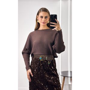 Saia Midi Paetês - Marrom