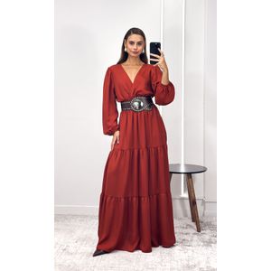 Vestido Longo Crepe com Manga - Terracota