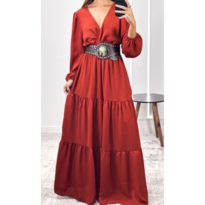 Vestido Longo Crepe com Manga - Terracota