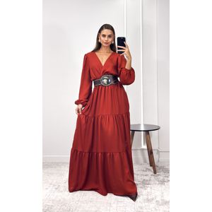 Vestido Longo Crepe com Manga - Terracota