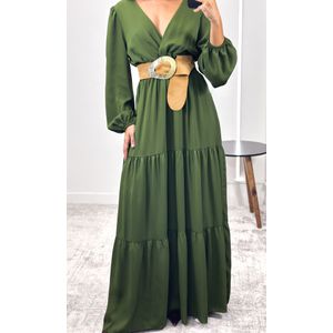 Vestido Longo Crepe com Manga - Verde