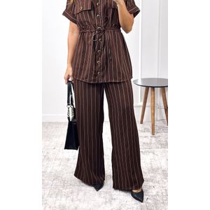 Conjunto Risca de Giz Parka e Calça - Marrom Escuro