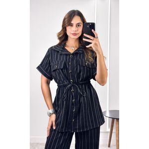 Conjunto Risca de Giz Parka e Calça - Preto