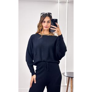 Conjunto Tricô Modal Blusa e Calça Elena - Preto
