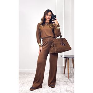 Conjunto Tricô Modal Blusa e Calça Elena - Caqui