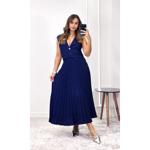 Conjunto Alfaiataria Colete e Saia Plissada - Azul Marinho