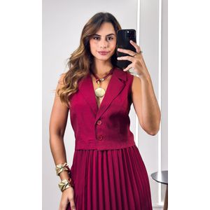 Conjunto Alfaiataria Colete e Saia Plissada - Marsala