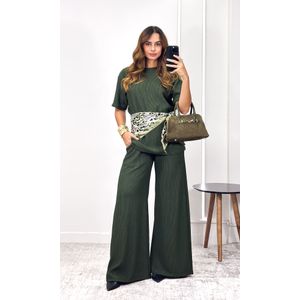 Conjunto Texturizado Blusa e Calça - Verde Escuro
