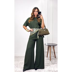 Conjunto Texturizado Blusa e Calça - Verde Escuro