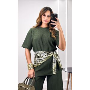 Conjunto Texturizado Blusa e Calça - Verde Escuro