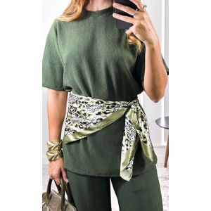 Conjunto Texturizado Blusa e Calça - Verde Escuro
