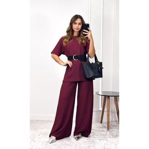 Conjunto Texturizado Blusa e Calça - Bordô