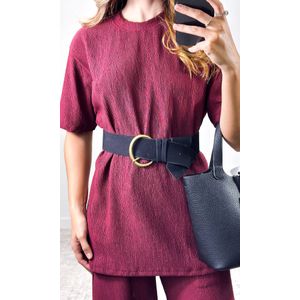 Conjunto Texturizado Blusa e Calça - Bordô