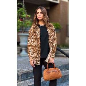Maxi Camisa Suede Onça - Camel