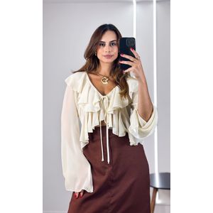 Saia Linho Midi com Fenda - Marrom