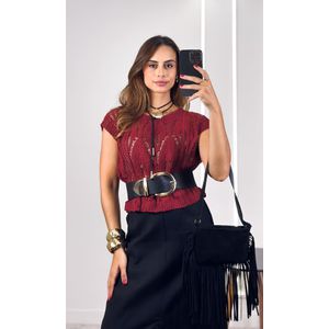 Saia Linho Midi com Fenda - Preto