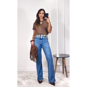 Camiseta Genevieve com Gola - Marrom