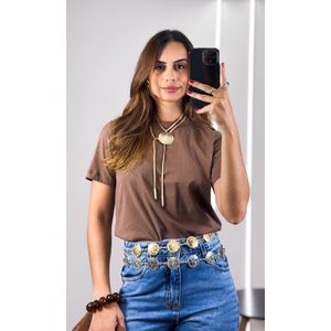 Camiseta Genevieve com Gola - Marrom