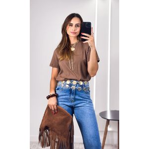 Camiseta Genevieve com Gola - Marrom