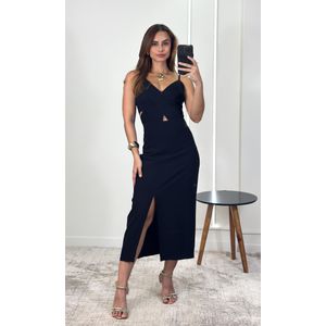 Vestido Midi Linho com Transpassado no Busto - Preto