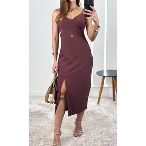 Vestido Midi Linho com Transpassado no Busto - Marrom