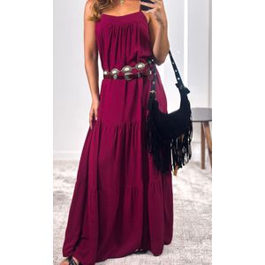 Vestido Longo Maquinetado com Alça - Vinho