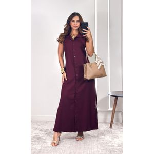 Vestido Linho com Botões - Bordô
