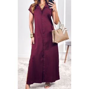 Vestido Linho com Botões - Bordô