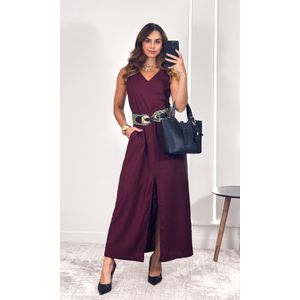 Vestido Celéstia com Fenda e Decote V - Bordo
