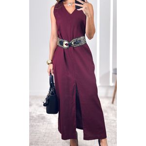 Vestido Celéstia com Fenda e Decote V - Bordo