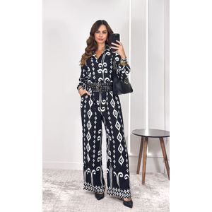 Conjunto Paisley Camisa e Calça - Preto/Branco