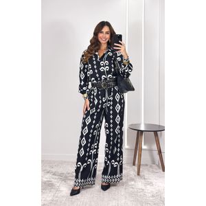 Conjunto Paisley Camisa e Calça - Preto/Branco