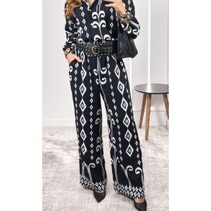 Conjunto Paisley Camisa e Calça - Preto/Branco
