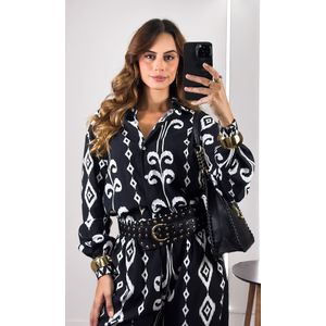 Conjunto Paisley Camisa e Calça - Preto/Branco