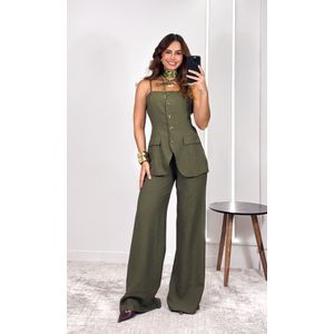 Conjunto Colete Alongado com Alça e Calça - Verde Oliva