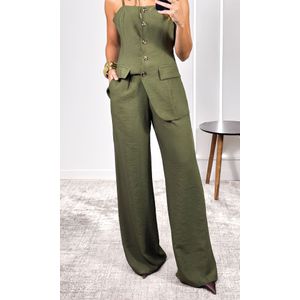 Conjunto Colete Alongado com Alça e Calça - Verde Oliva