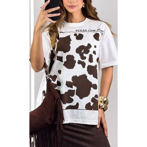 Camiseta Texas Cow Print - Off/Marrom