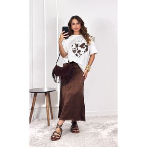 Camiseta Boho Chic Cow Print - Off/Marrom