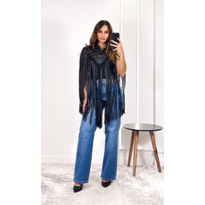 Capa Courino com Franjas e Strass - Preto