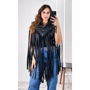 Capa Courino com Franjas e Strass - Preto